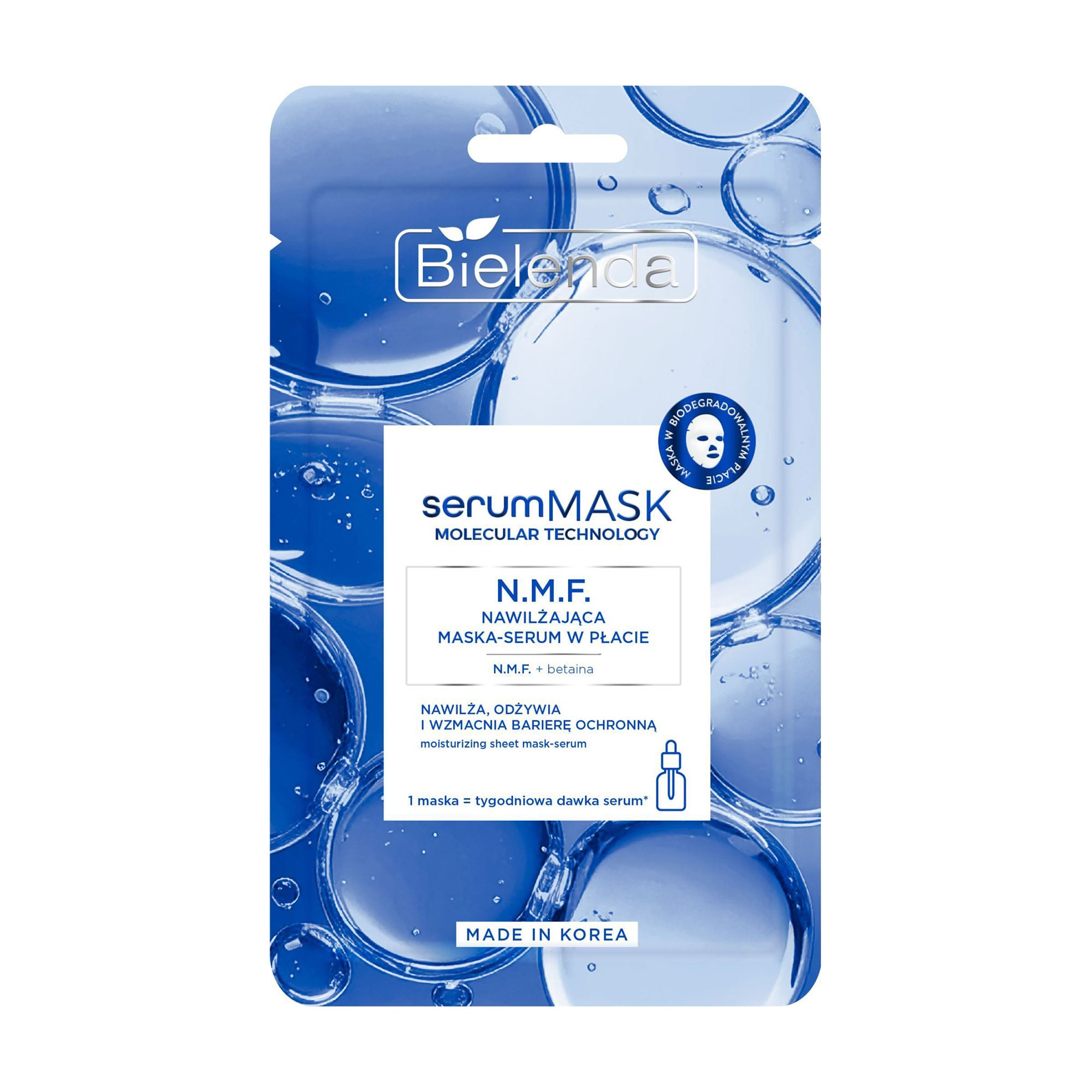 Зволожувальна тканинна маска-сироватка для обличчя Bielenda Serum Mask N. M. F. Moisturizing Sheet Mask-Serum, 1 шт
